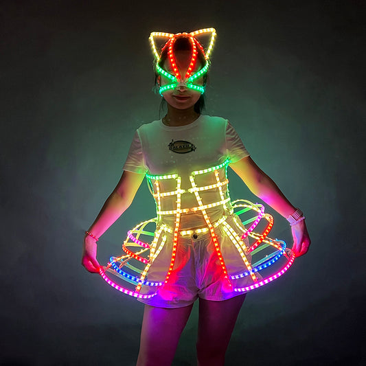 Full color LED cage costume short skirt headband