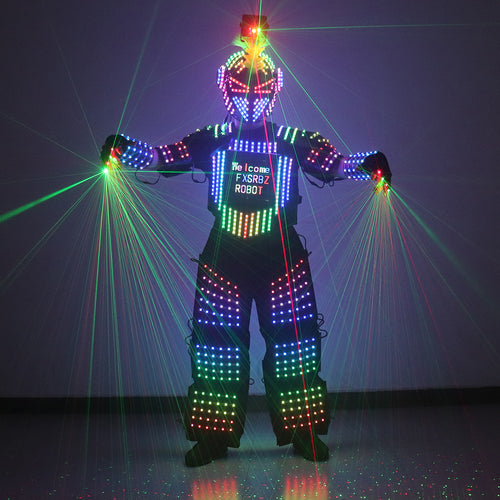 Full Color Pixel LED Robot Suit Costume Traje LED Lights Luminous Jacket Clothes Performance Wear Helmet With Laser Gloves
