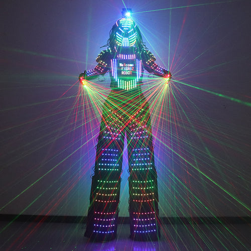 Full Color Pixel LED Robot Suit Costume Traje LED Suit Dress Clothes Stilts Luminous Jacket Laser Gloves Predator Lighted Helmet