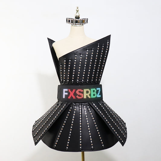 Full Color LED Dress Suits Nightclub Luminous Glasses Costume Singer Dj GoGo Glowing Sexy Skirt Party Light Up Dancer Clothing