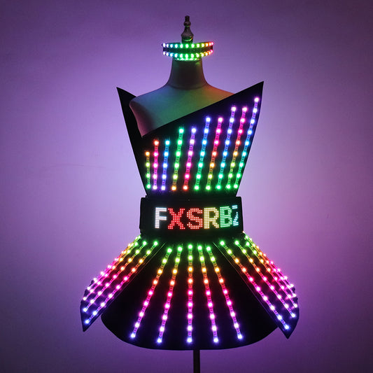Full Color LED Dress Suits Nightclub Luminous Glasses Costume Singer Dj GoGo Glowing Sexy Skirt Party Light Up Dancer Clothing