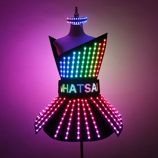 Full Color LED Dress Suits Nightclub Luminous Glasses Costume Singer Dj GoGo Glowing Sexy Skirt Party Light Up Dancer Clothing