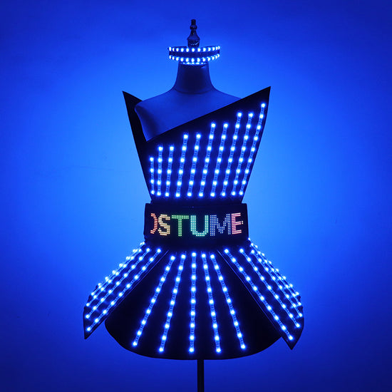 Full Color LED Dress Suits Nightclub Luminous Glasses Costume Singer Dj GoGo Glowing Sexy Skirt Party Light Up Dancer Clothing
