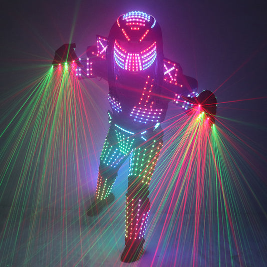 Full Color LED Robot Suit Stage Dance Costume LED Lights Luminous Jacket Clothes Performance Wear Helmet With Laser Gloves
