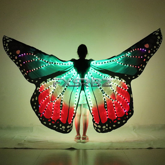 Full Color Women Belly Dance LED Wings Halloween Stage Girl LED Light Butterfly Costume Rainbow Color Dance Glowing Cloak Props