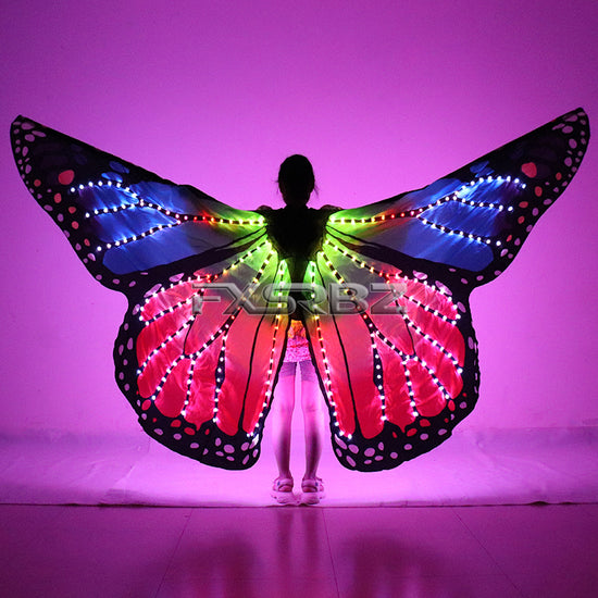 Full Color Women Belly Dance LED Wings Halloween Stage Girl LED Light Butterfly Costume Rainbow Color Dance Glowing Cloak Props