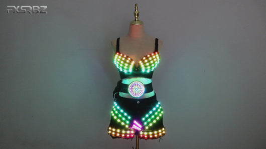 New LED Costume Light Up Sexy Lady Party Dance Bra With Belt DJ Nightclub Bar Glowing Clothing Stage Show Skirt Suits