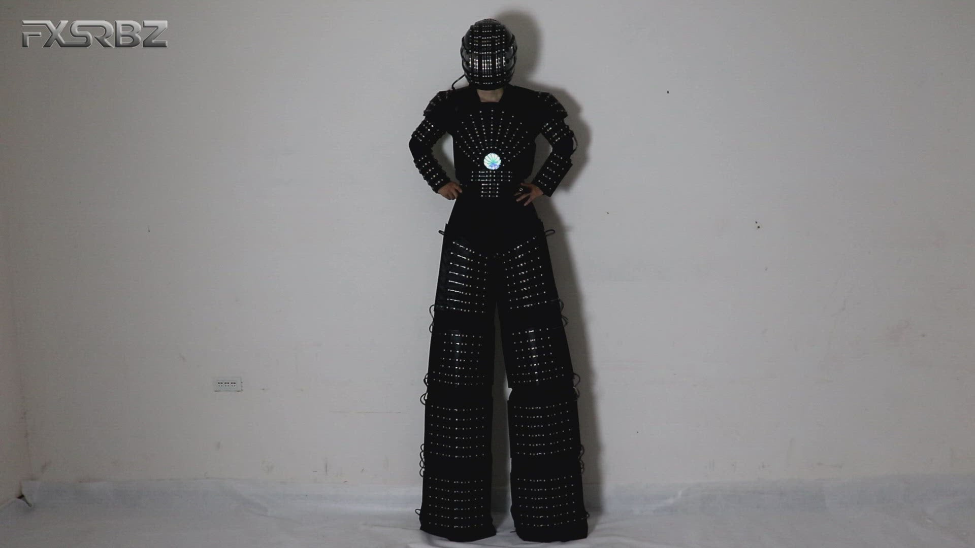 LED Robot Suit Costume High Heel Kryoman Robot David Guetta Stilts Walker Light Clothes Helmet Laser Gloves
