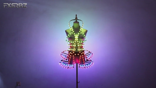 Full Color Digital LED Cage Clothing Suit Light Up Luminous Costumes Sexy Girl Tutu Ballet Dancing LED Hollowed-Out Dress