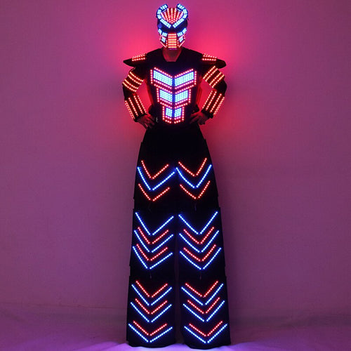 LED Robot Suit Clothes Kryoman Stilts Walker Luminous Costume High Heel Predator LED Robot Costume Laser Helmet