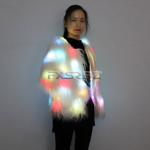 LED Coat Women Faux Fur Light Up Costumes Christmas Jacket Shiny Overcoat Winter Warm Party Club Outwear