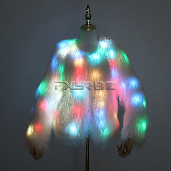 LED Coat Women Faux Fur Light Up Costumes Christmas Jacket Shiny Overcoat Winter Warm Party Club Outwear