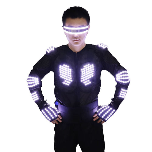 New LED Armor Luminous Jackets Costume Glowing Clothing Glove Glasses Dancing Performance LED Robot Suit