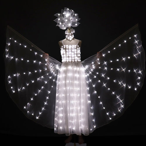 New LED Wedding Dress Women Luminous Wings Suit Fluorescent Butterfly Dance Skirt Ballet Wedding Performance Costumes