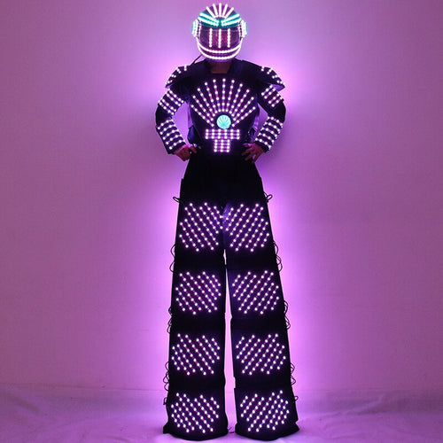 LED Robot Suit Traje De Robot Jacket LED Helmet Stilts Walker Suit Clothing David Guetta Robot Costume And Laser Gloves