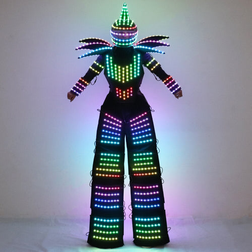 Pixel LED Robot Suit Light Up Stilts Walker Costume David Guetta Dance Color Luminous Clothing Laser Gloves CO2 Gun Jet Machine