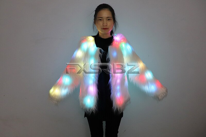 LED Coat Women Faux Fur Light Up Costumes Christmas Jacket Shiny Overcoat Winter Warm Party Club Outwear