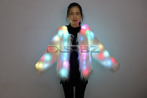 LED Coat Women Faux Fur Light Up Costumes Christmas Jacket Shiny Overcoat Winter Warm Party Club Outwear