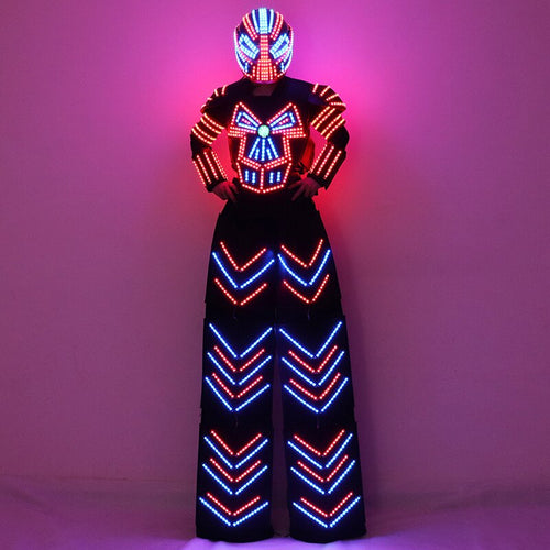 Stilts Walker LED Robot Suit Kryoman David Robot Costume LED Dancer Clothing Helmet Laser Gloves CO2 Jet Machine