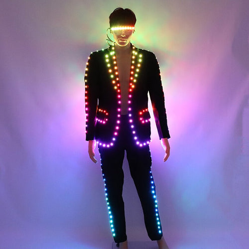 Full Color LED Suit Digital Remote Control LED Costume For Wedding Stage Hosting,Bar Nightclub Man Luminous Clothing