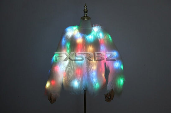 LED Coat Women Faux Fur Light Up Costumes Christmas Jacket Shiny Overcoat Winter Warm Party Club Outwear