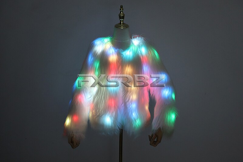 LED Coat Women Faux Fur Light Up Costumes Christmas Jacket Shiny Overcoat Winter Warm Party Club Outwear