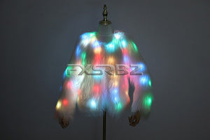LED Coat Women Faux Fur Light Up Costumes Christmas Jacket Shiny Overcoat Winter Warm Party Club Outwear