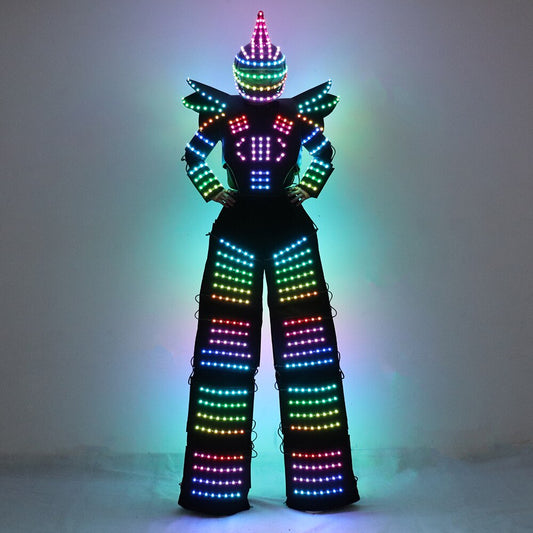 Full Color Pixel LED Robot Costume Clothes Light Up Stilts Walker Clothing Helmet Laser Gloves LED Luminous Jacket Suit