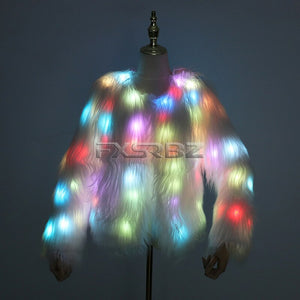 LED Coat Women Faux Fur Light Up Costumes Christmas Jacket Shiny Overcoat Winter Warm Party Club Outwear