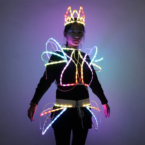 Full Color LED Costume Bar Nightclub Show Light Up Cage Clothing Sexy Girl Tutu Ballet Dancing LED Hollowed-Out Dress
