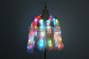 LED Coat Women Faux Fur Light Up Costumes Christmas Jacket Shiny Overcoat Winter Warm Party Club Outwear