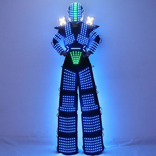 Trajes LED Robot Costume RGB Change Color LED Clothing Helmet Stilts Walker Robot Suit With Laser Gloves