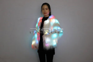LED Coat Women Faux Fur Light Up Costumes Christmas Jacket Shiny Overcoat Winter Warm Party Club Outwear