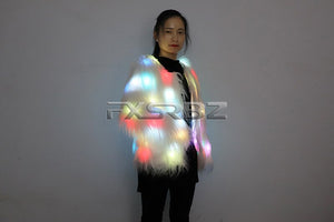 LED Coat Women Faux Fur Light Up Costumes Christmas Jacket Shiny Overcoat Winter Warm Party Club Outwear