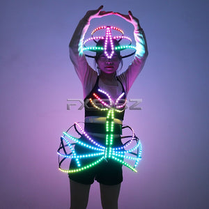 Pixel Smart LED Cage Costume Sexy Girl Light Up Ballet Dress Party Dancing Glowing Tutu Bra Lead Dancer Luminous Clothing Suits