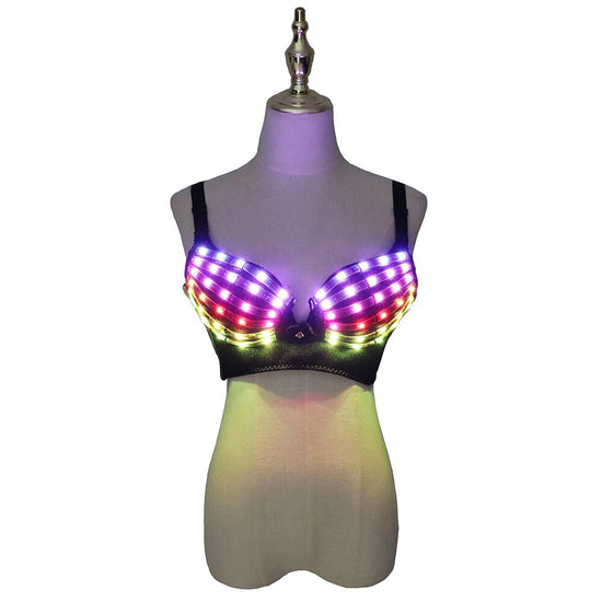 Full Color LED Bra Discolored Sexy Underwear Party Dress Belly Dance Light up Bra Luminous Costumes glowing bikini outfits