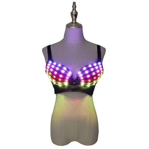 Full Color LED Bra Discolored Sexy Underwear Party Dress Belly Dance Light up Bra Luminous Costumes glowing bikini outfits