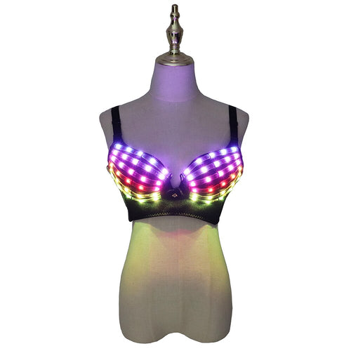 Full Color LED Bra Discolored Sexy Underwear Party Dress Belly Dance Light up Bra Luminous Costumes glowing bikini outfits