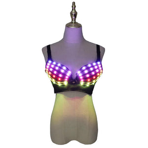 Full Color LED Bra Discolored Sexy Underwear Party Dress Belly Dance Light up Bra Luminous Costumes glowing bikini outfits