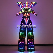 Load image into Gallery viewer, Full Color Smart Pixels LED Robot Suit Costume Light Up Stilts Walker Clothing Luminous Jacket chest display Helmet Laser Gloves
