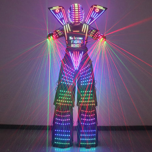 Full Color Smart Pixels LED Robot Suit Costume Light Up Stilts Walker Clothing Luminous Jacket chest display Helmet Laser Gloves