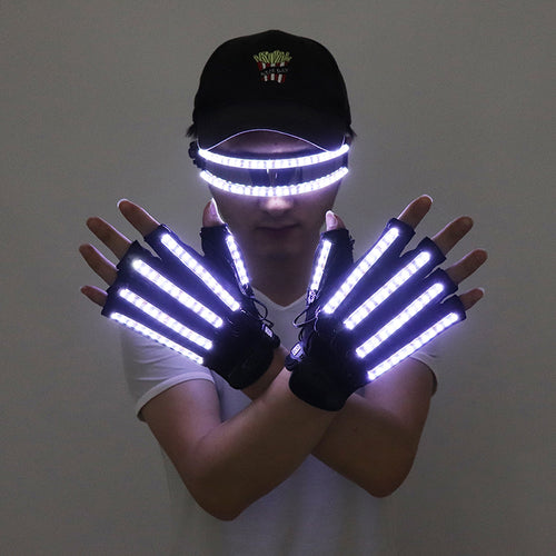 LED Gloves Luminous Glasses Halloween Bar Night Club Mechanical Dance Performances Props Party Supplies