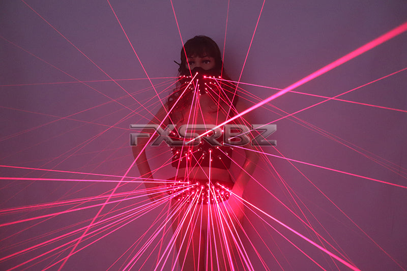 Sexy Lady Costume Red Laser Bra and belt Mask Bar Nightclub Disco Party Sexy Women Led Luminous Clothing