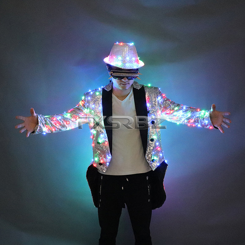 New Fashion Colorful Swallowtail LED Tuxedo magician Party Host Luminous Costumes Glowing Clothes LED Clothing Show