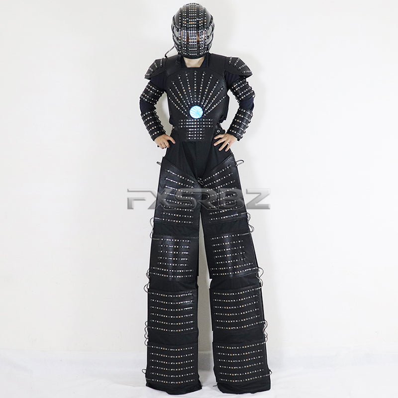 LED Robot Suit Costume High Heel Kryoman Robot David Guetta Stilts Walker Light Clothes Helmet Laser Gloves
