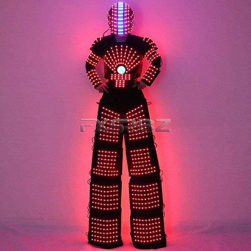 LED Robot Suit Costume High Heel Kryoman Robot David Guetta Stilts Walker Light Clothes Helmet Laser Gloves