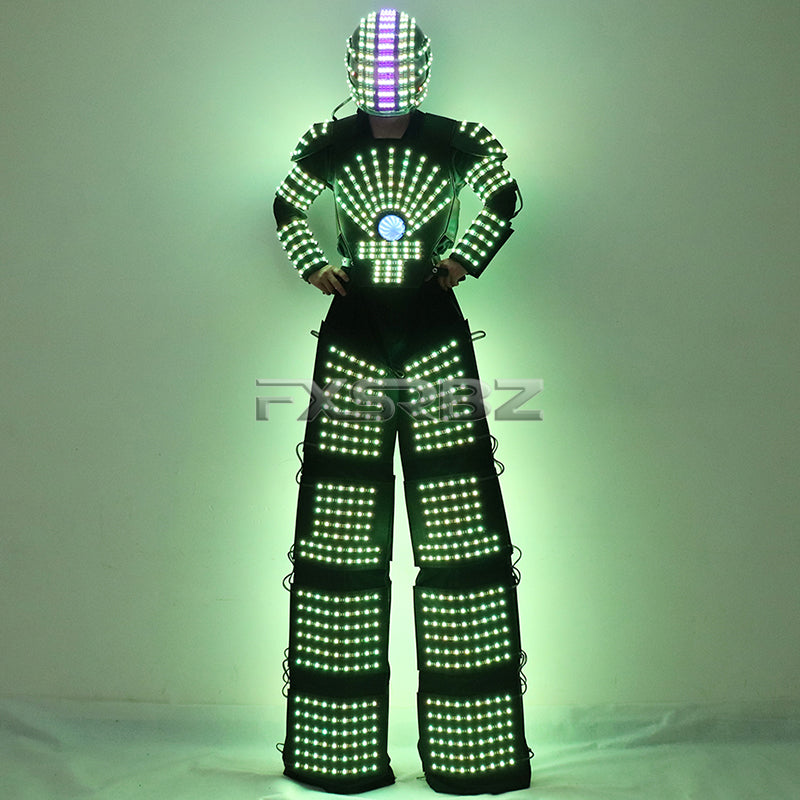 LED Robot Suit Costume High Heel Kryoman Robot David Guetta Stilts Walker Light Clothes Helmet Laser Gloves