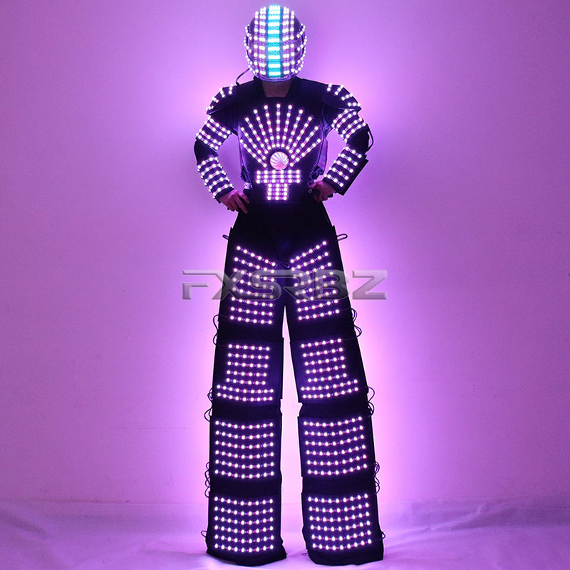 LED Robot Suit Costume High Heel Kryoman Robot David Guetta Stilts Walker Light Clothes Helmet Laser Gloves