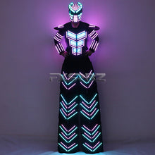 Load image into Gallery viewer, LED Robot Suit Clothes Kryoman Stilts Walker Luminous Costume High Heel Predator LED Robot Costume Laser Helmet
