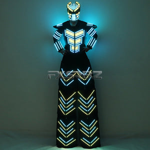 LED Robot Suit Clothes Kryoman Stilts Walker Luminous Costume High Heel Predator LED Robot Costume Laser Helmet